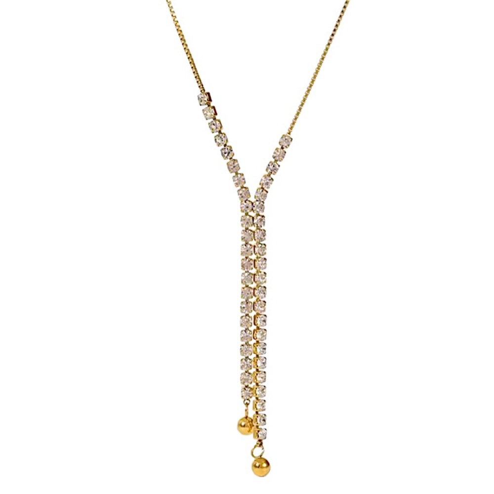 CZ Lariat Drop Necklace Stainless Steel